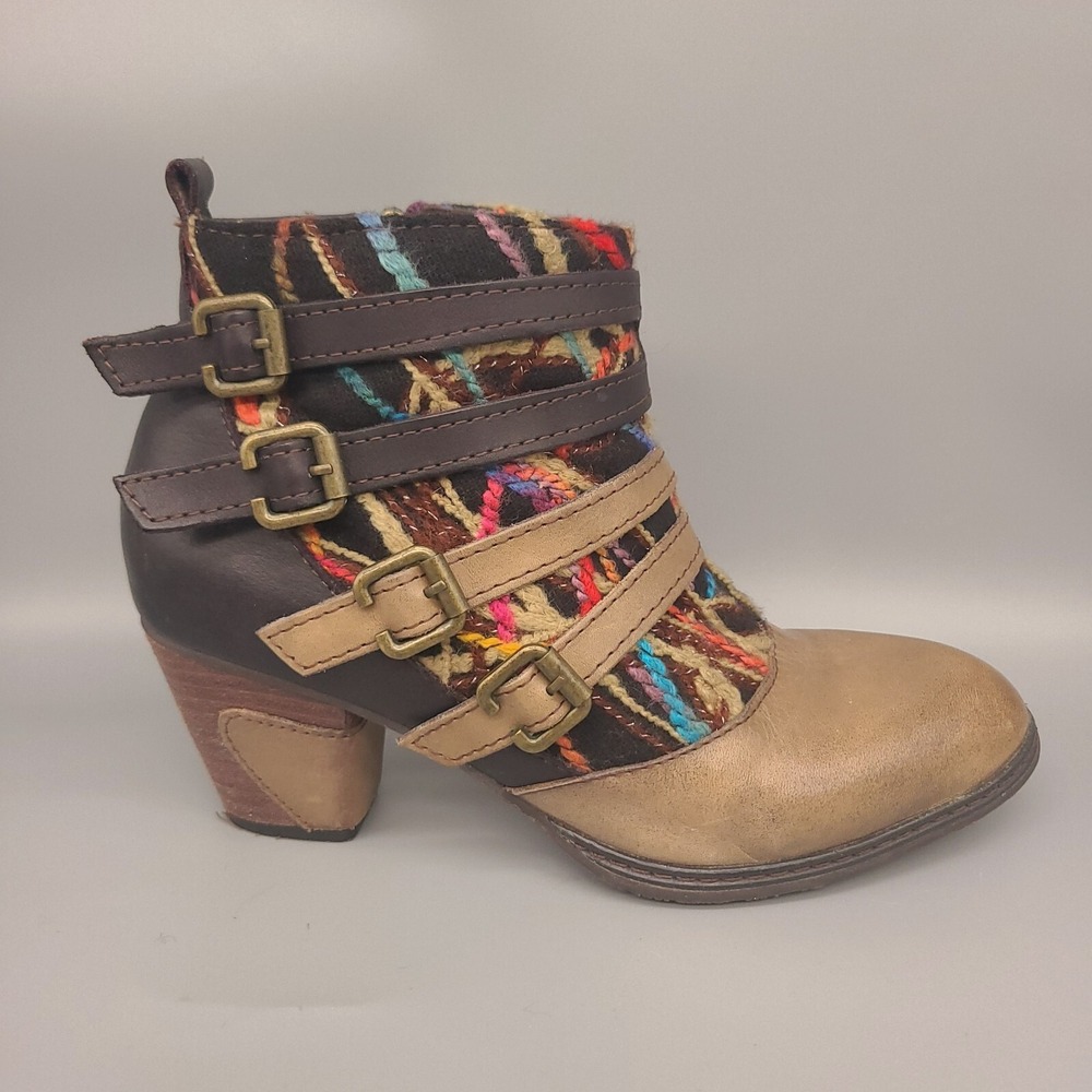 Multi-Color Patterned Leather Strap Ankle Boot - image 1